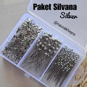 Paket pin hijab silvana isi peniti jarum pentul silver hitam