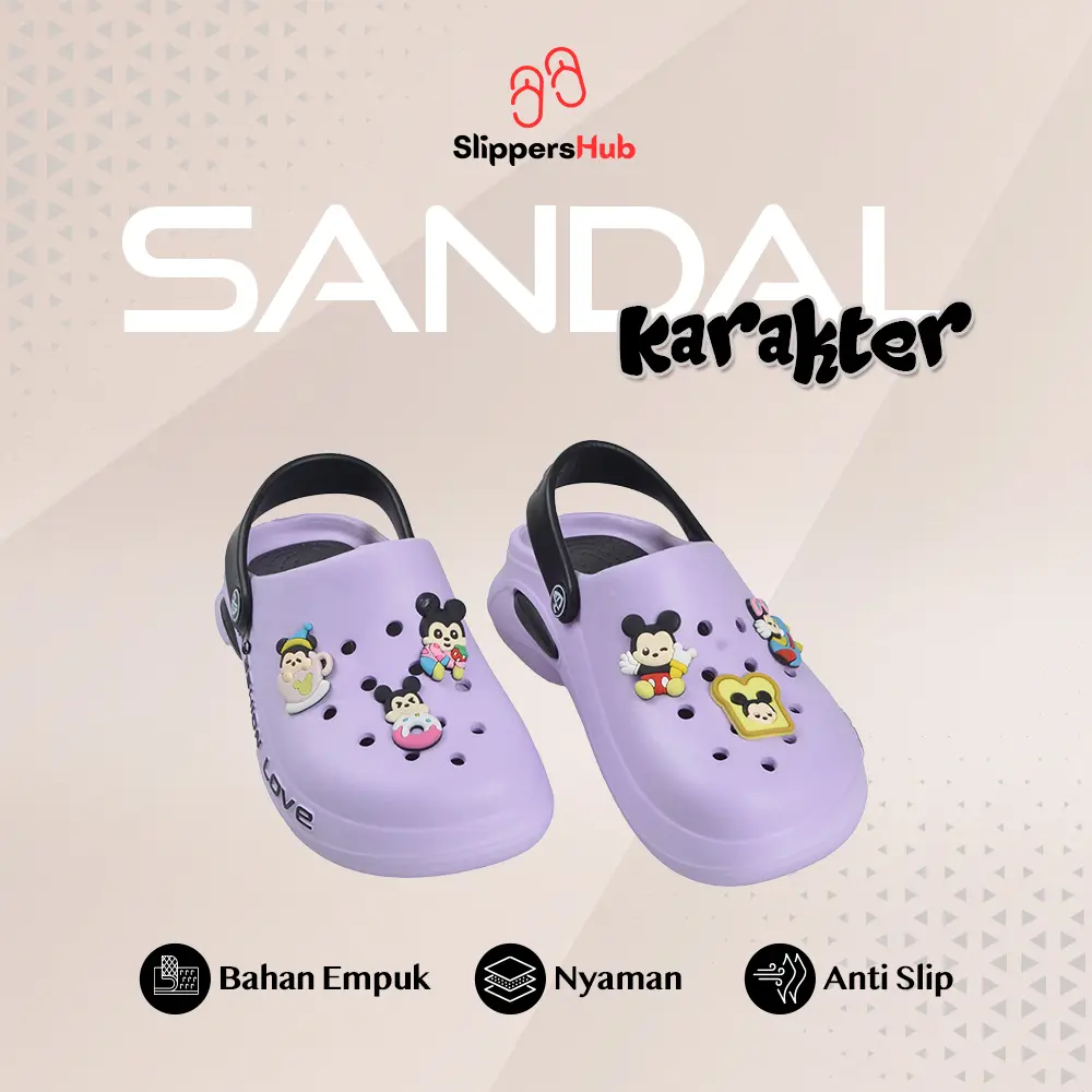 Slippers Hub - Sandal Fashion Murah Selop Kaki Croc Anak Perempuan Karakter Micky Mouse Anti Licin