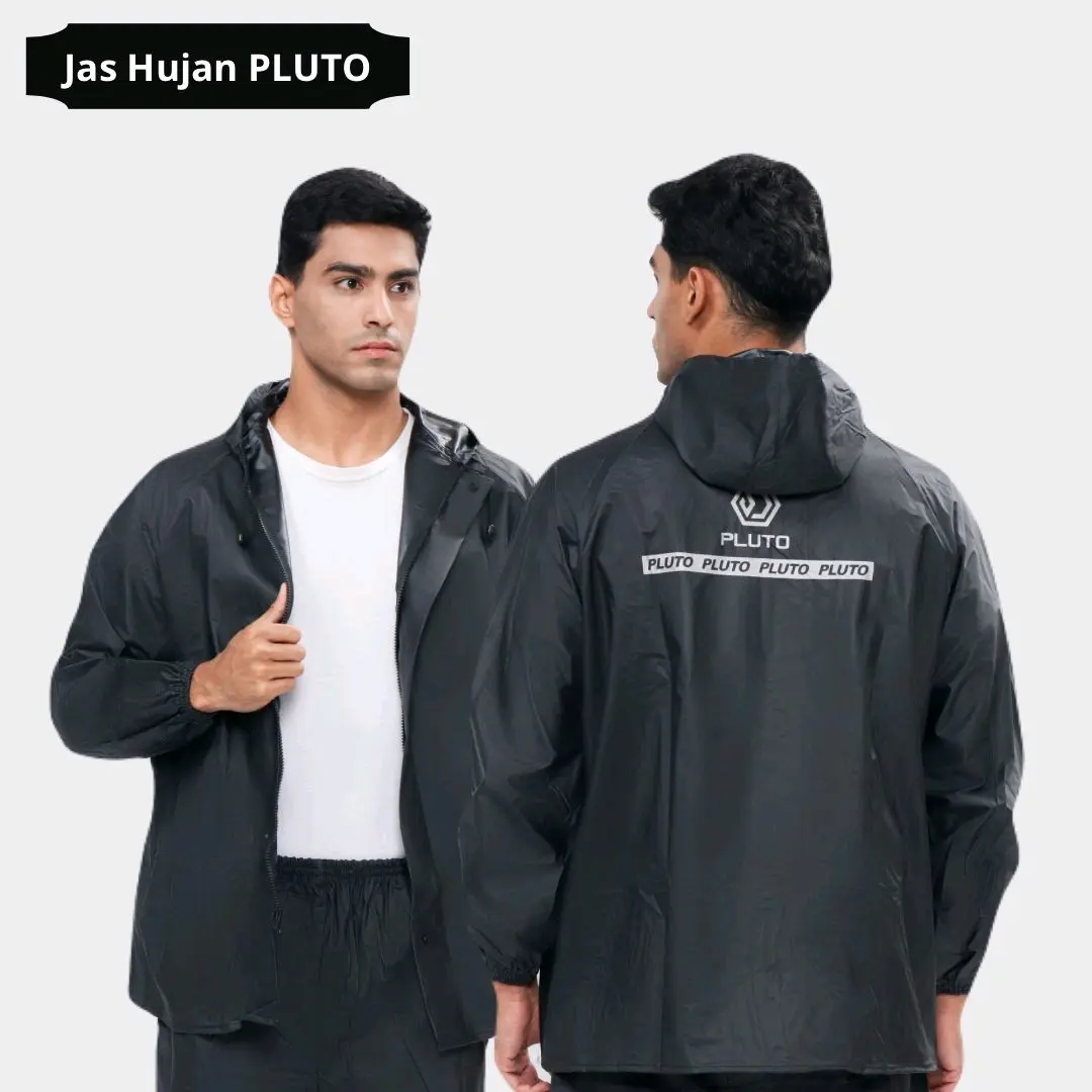 PLUTO Jas Hujan Setelan Pria Wanita Anti Rembes Bahan Premium Pvc Karet Elastis Mantel Foldable Beige