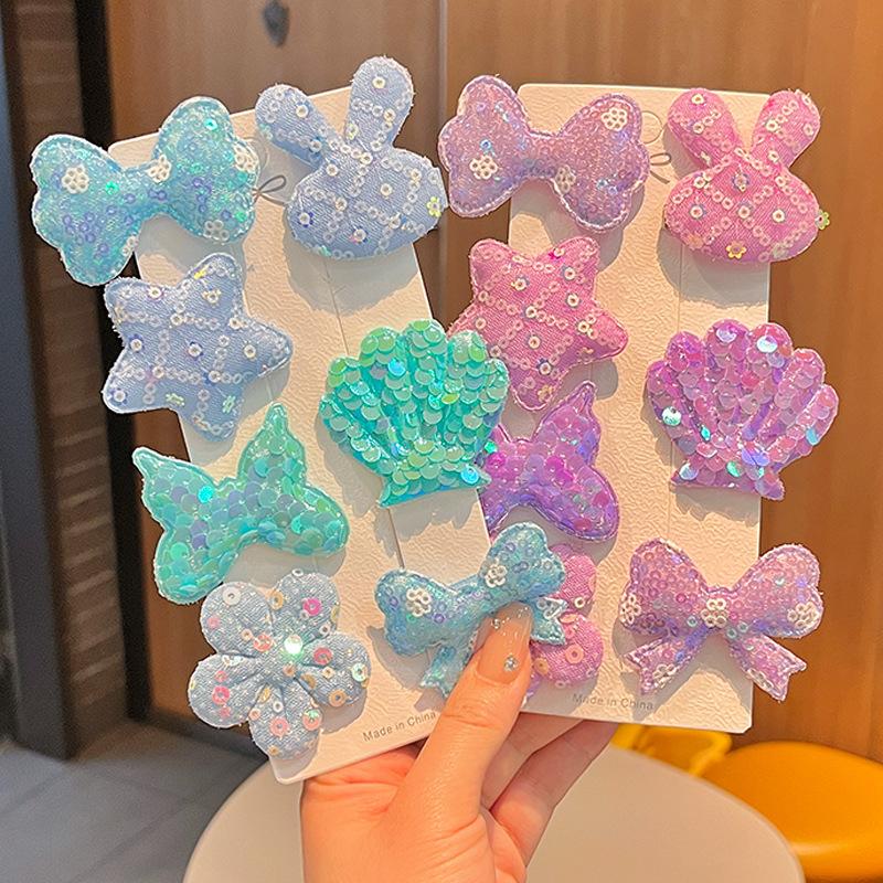 Kẹp Tóc Trẻ Em, Nơ Kim Sa, Thiết Kế Vỏ Hoa Rừng, Phong Cách Công Chúa, 7 Cái / Bộ, Màu Pastel, Kẹp Tóc Trẻ Em, Phụ Kiện Tóc 5