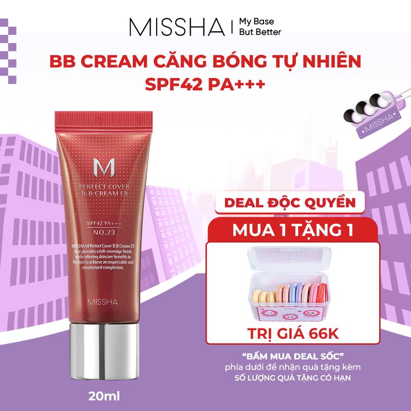 [KOL][Tặng Bộ bông mút trang điểm Horus] Missha Kem Nền BB Cream Perfect Cover EX SPF42 PA+++ 20ml Che Khuyết Điểm Dưỡng Ẩm Chống Nắng