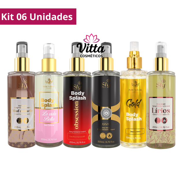 Kit 06 Body Splash Spray Desodorante Corporal Sly Pure Nature Cosméticos 200ml