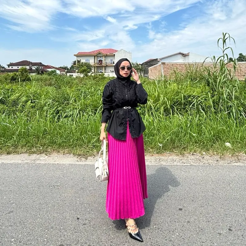 Lace skirt rok brukat rok tille rok tutu panjang wanita Tebal