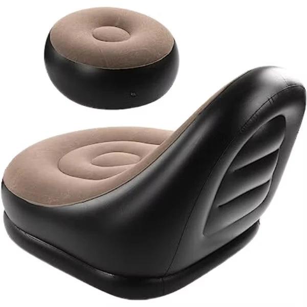 Sofá Inflável Preguiçoso Poltrona Lounge Com Puff e Bomba