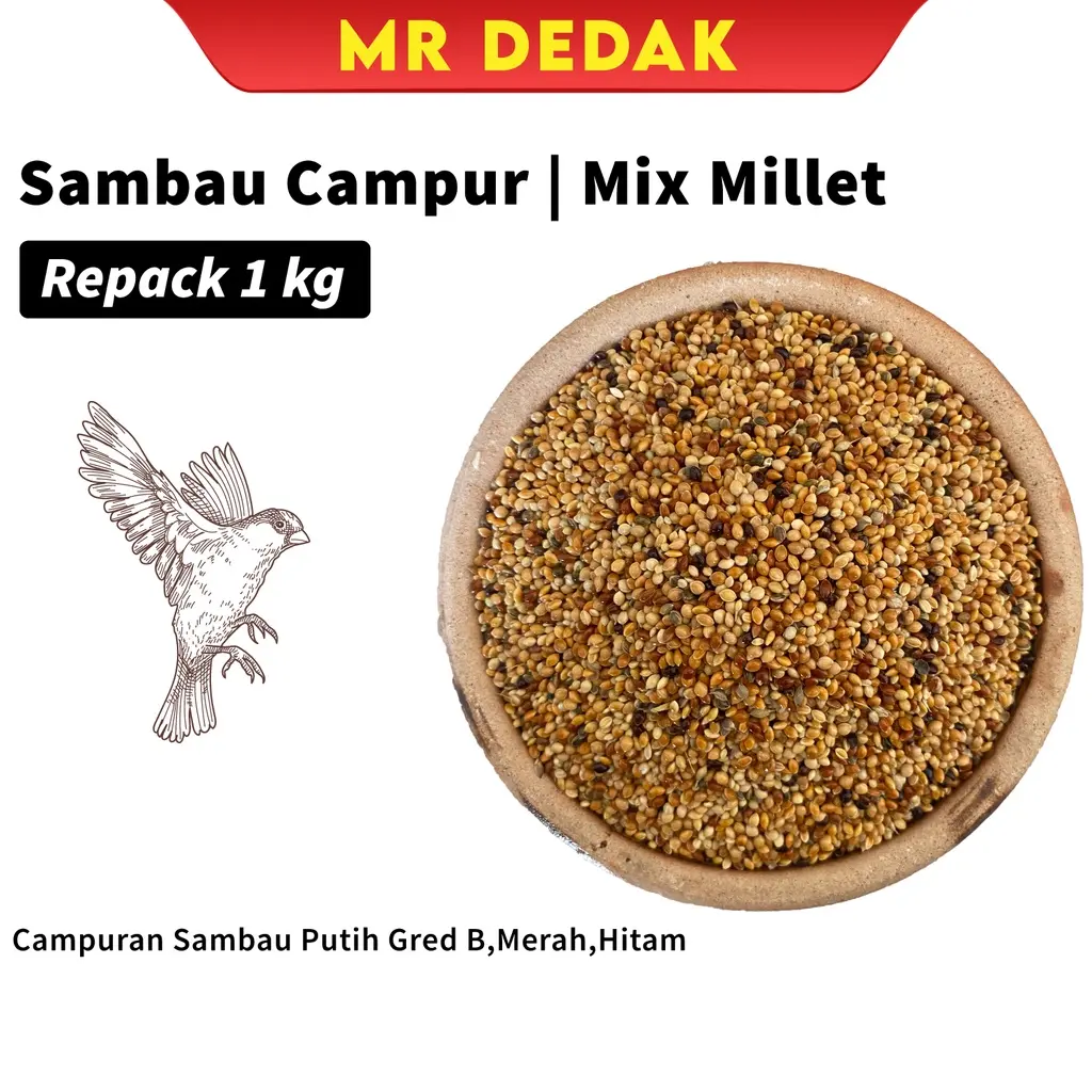 [REPACK][1KG] Sambau Campur / Kambu / Millet / Makanan Burung (Mix Millet - Putih, Hitam & Merah) makanan  burung