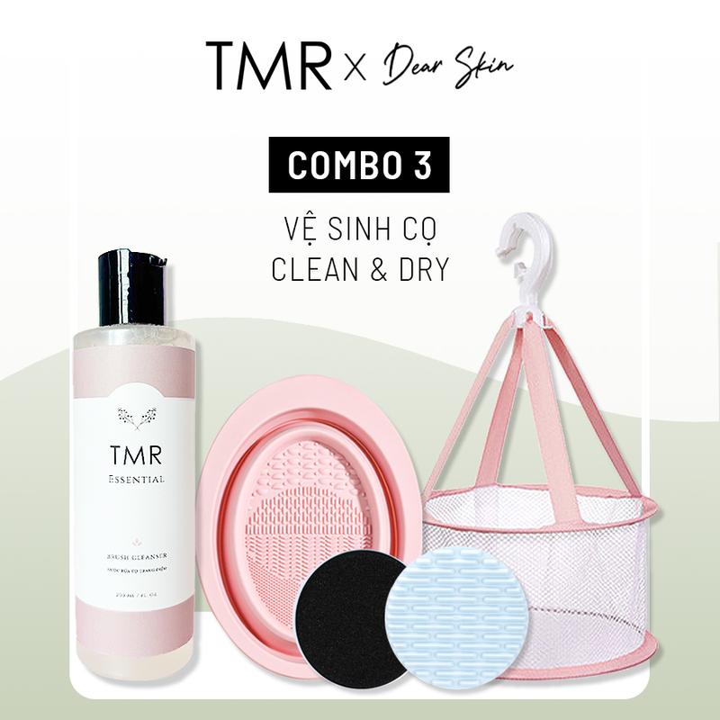  Bộ dụng cụ vệ sinh cọ trang điểm TMR Clean and Dry Combo set giỏ phơi cọ nước rửa cọ tiện lợi 
