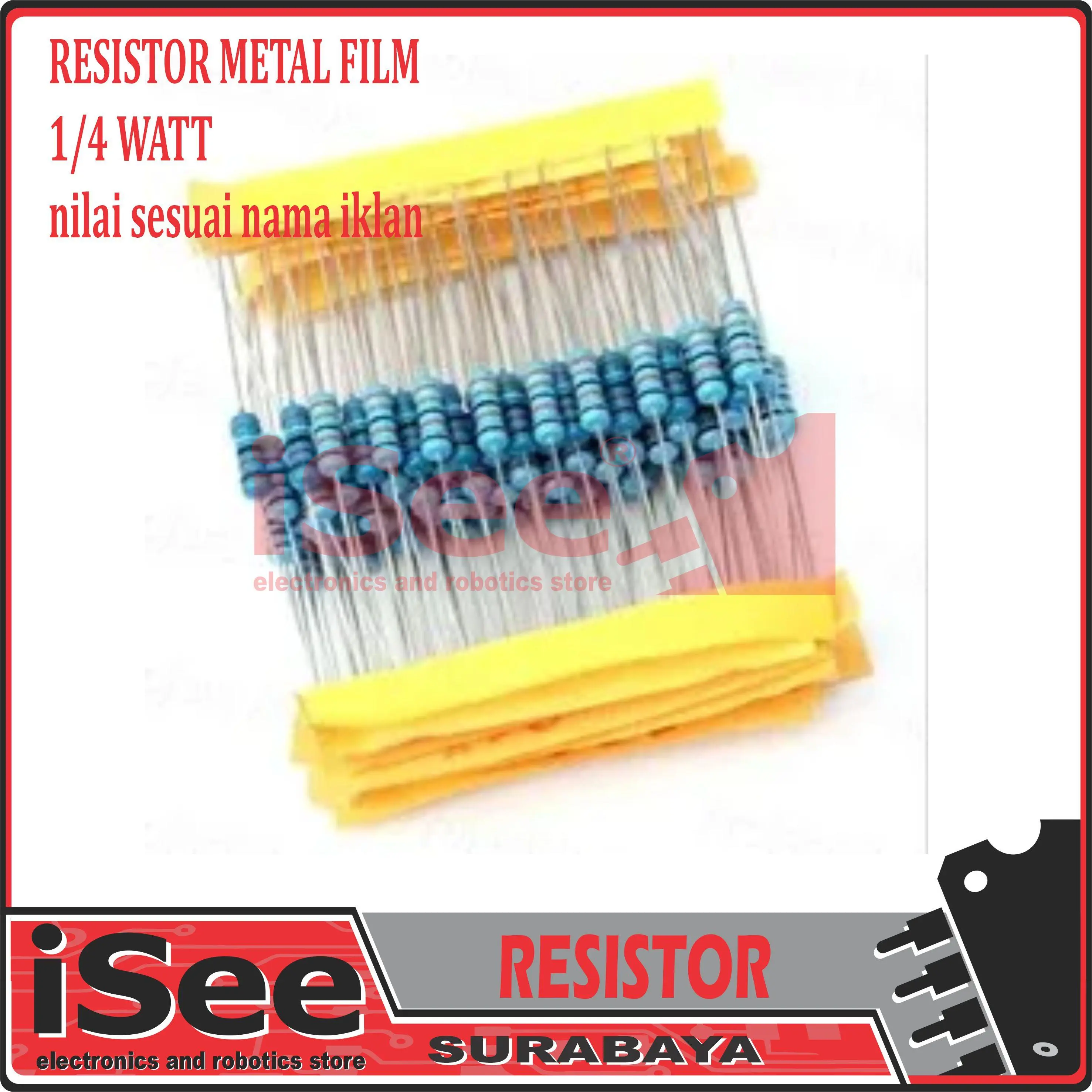 10 pcs Resistor 2k 2 kilo Ohm 1/4 watt 0.25 metal film 1% toleran