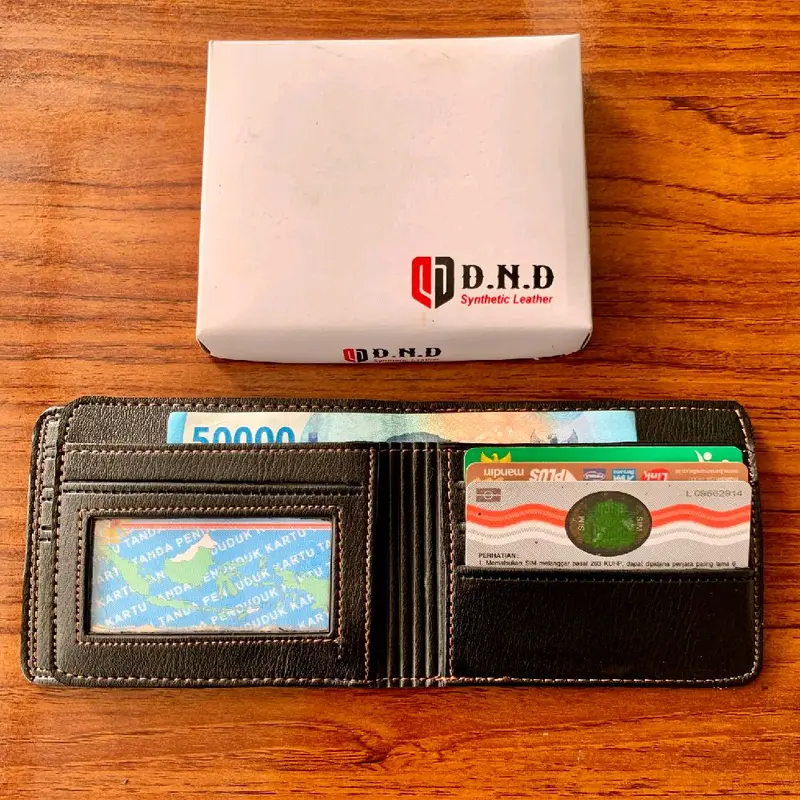 Dompet Kulit Sintetis premium DND Slot 10 Kartu dan Uang - Hitam Cowok Pria leather wallet Lipat 4