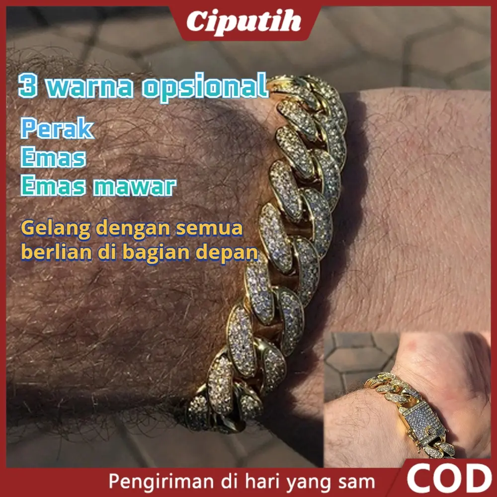 12mm Lebar Gelang Berlian Wanita/Pria Bertatahkan Berlian Imitasi Gelang Fashion Mengkilap Mewah Hip Hop Gelang Pria Keren Gelang Pria Aesthetic Gelang Pria Hitam Gelang Pria Mewah
