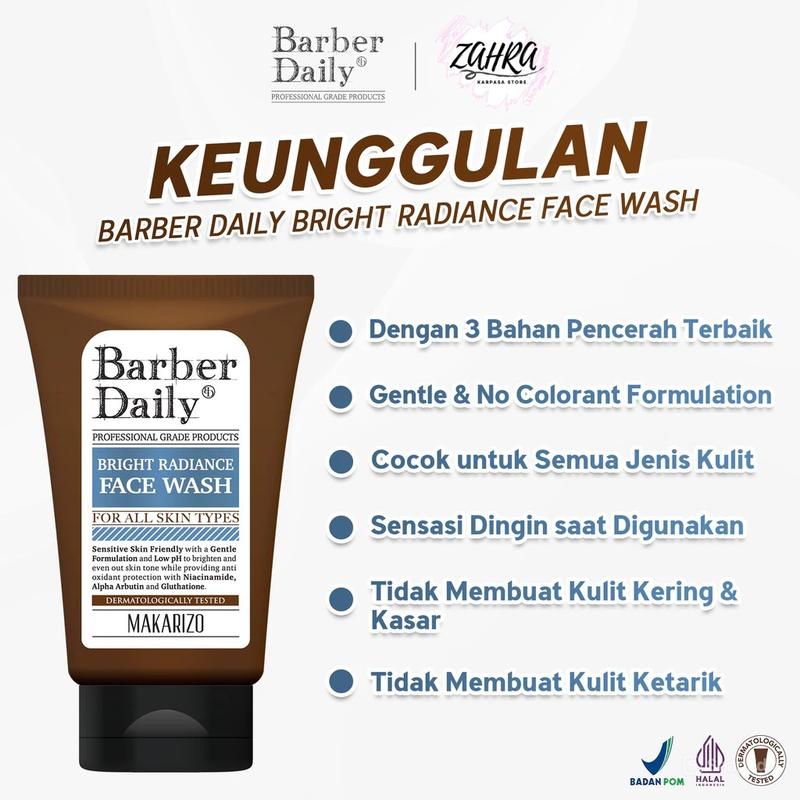 Barber Daily Bright Radiance Face Wash 100mL Facial Kering Kotoran Membersihkan Mencerahkan 1