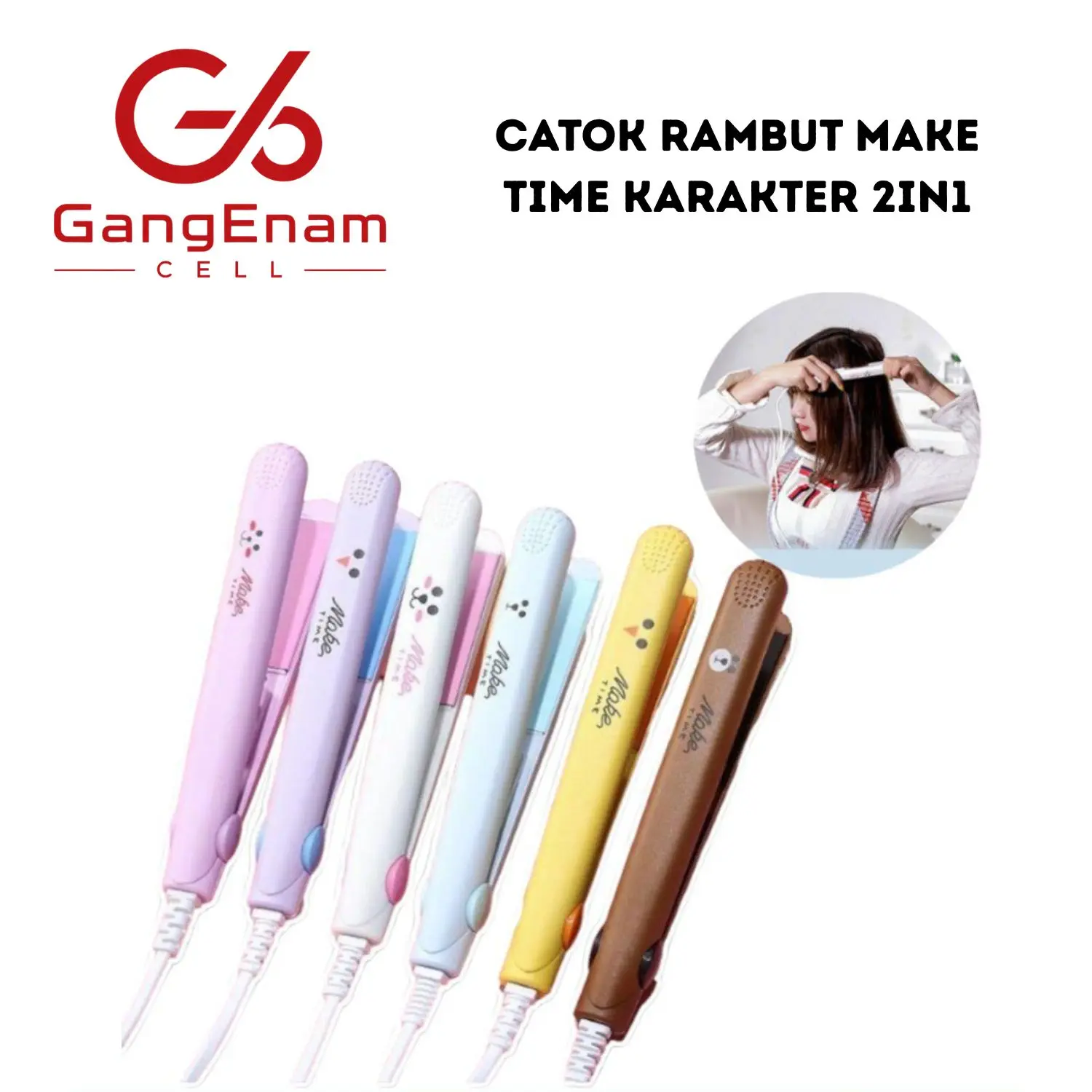 Catok Rambut Make Time Karakter 2in1 Sisir Catokan Mini Lurus Keriting Curly Straightener