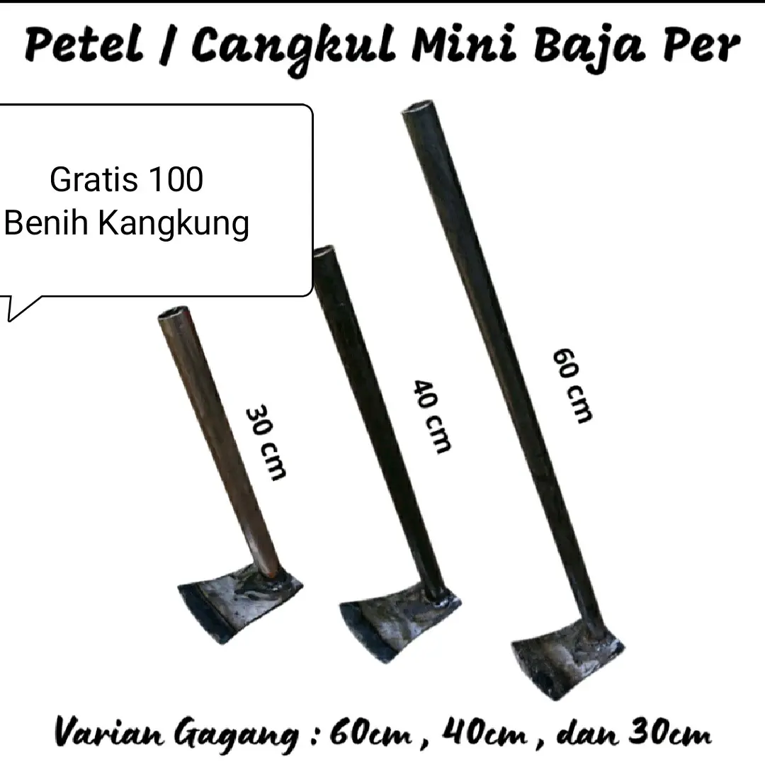 Cangkul Kecil Baja Per Mobil ASLI / Petel Wangkil / Cangkul Mini Full Besi / Bahan Baja Per / Ukuran 60 40 30 / GRATISS BENIH KANGKUNG
