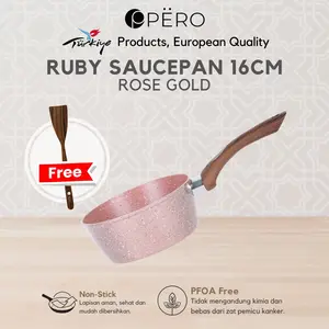 [Exclusive Celyhome PO 1 MARET] Pero Ruby Sauce Pan 16cm Biogranite with Wooden Handle / Saucepan Milkpan 16cm Anti Lengket / Panci Susu / Panci MPASI Serbaguna