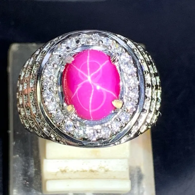 Cincin Batu Permata ruby Star oval dim 10*8 ring Micro silver full tabur