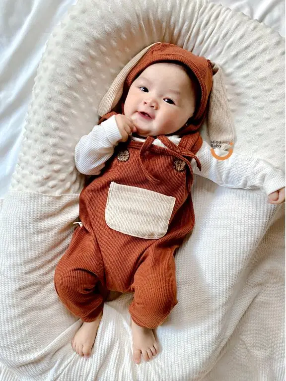 Mioubaby Overall Pocket Top Turtleneck Broken White / overall bayi / jumper bayi / jumpsuit bayi / playsuit bayi / romper anak / hadiah lahiran / baju anak perempuan / baju anak / waffle knit / baju anak / jumper anak / jumper bayi / jumpsuit bayi Newborn 8