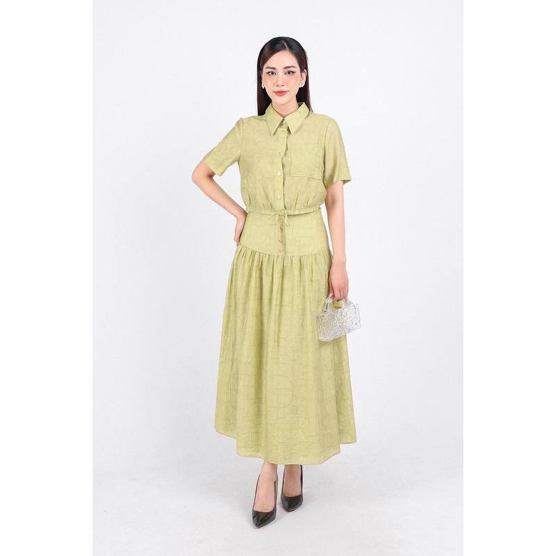  BJD53189 - Chân váy công sở vải thô mỏng hai lớp lót habutai dáng suông dài eo đáp cạp bản to phối khuy trang trí khoá thân sau - PANTIO 