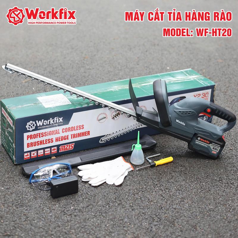 Máy Cắt Tỉa Hàng Rào Cây Cảnh Dùng Pin Workfix WF-HT20 - Màu Xám - Thiết Kế Công Tắc Kép An Toàn - Sử Dụng Động Cơ Không Chổi Than - Chân Pin Phổ Thông Pin 15 Cell 21V 6Ah - Bảo Hành Chính Hãng 6 Tháng