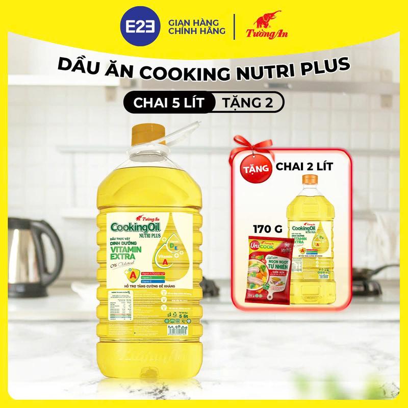 [TA] Dầu Ăn Tường An Cooking Nutri Plus Chai 5L TẶNG Chai 2L & Hạt Nêm Sườn Non 170gr - Dùng Cho Cả Gia Đình | E2E Thực Phẩm Đồ Uống | Kido Group