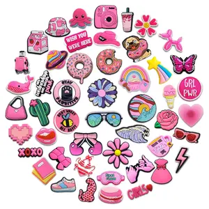 Baru 1buah berwarna merah muda seri Aksesori Sepatu DIY Sepatu Taman Sandal Pin Aksesori Sepat Ulang Tahun Anak-anak