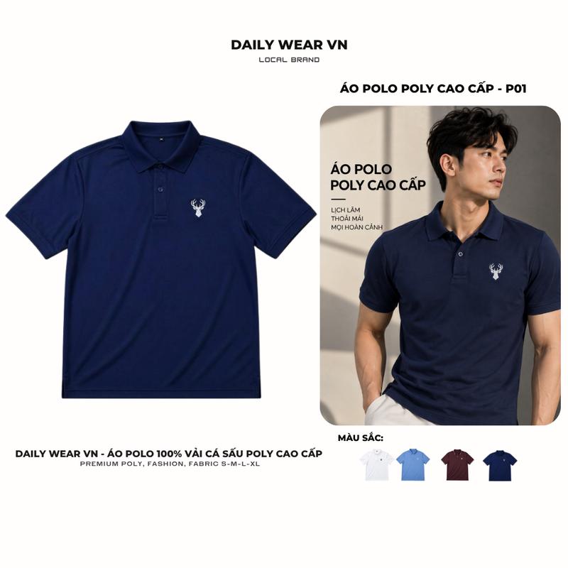 Áo Polo Nam P01 Vải Cá Sấu Poly Cao Cấp, Mềm Mịn Thoáng Mát, Thấm Hút Mồ Hôi Tốt