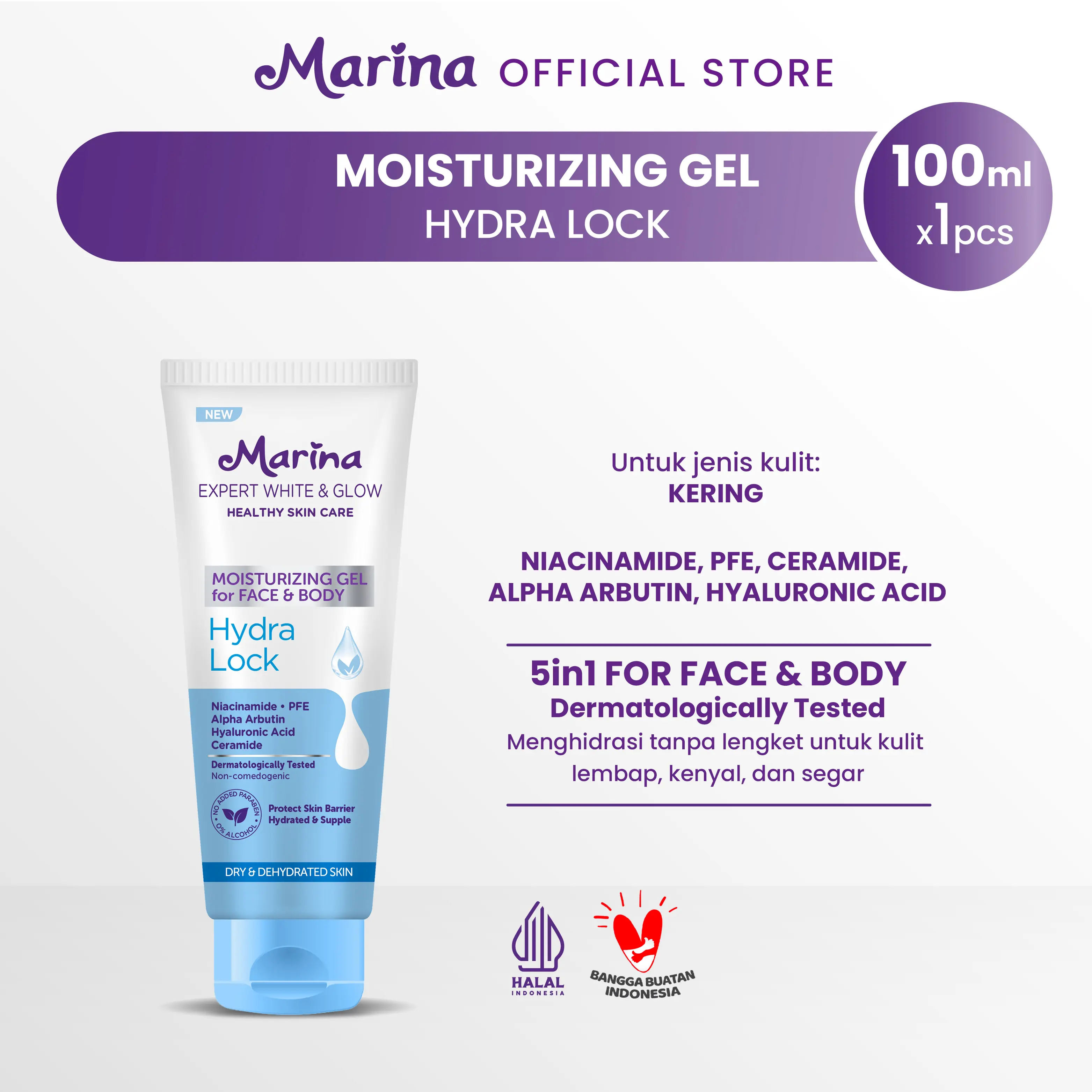 Marina Expert White & Glow Pelembap Gel Hydra Lock 100 ml - Melembapkan Wajah