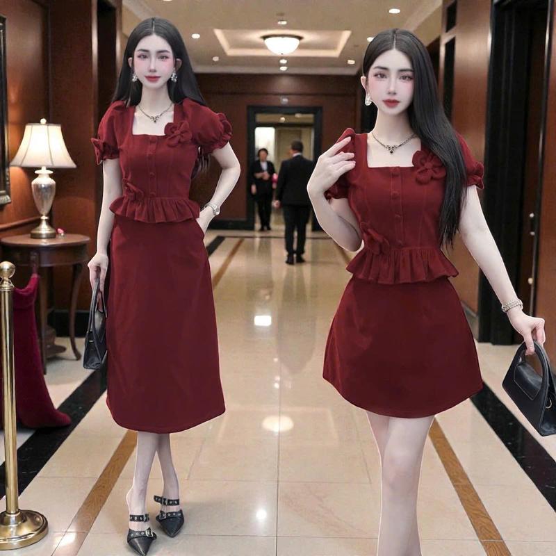  VP   NGẮN  DÀI   Set áo váy CRAZYTEEN S6633 S6634 gồm áo kiểu tay bèo form lửng và chân váy nhung để đi chơi   Áo kiểu nữ  Chân váy nữ   Set đồ đông set mặc đi tiệc 