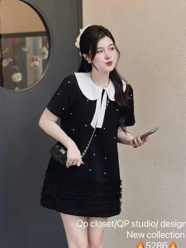 Váy Bầu xinh xắn cổ phối viền trắng chất mềm mát mịn thấm hút Nữ Women Dress Váy đi chơi váy thường mặc màu đen váy thường mặc đi dạo phố dự tiệc đám cưới