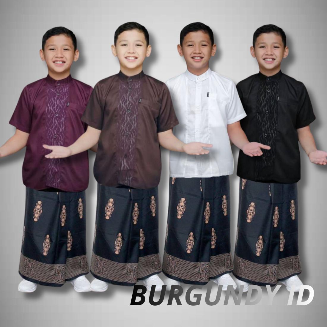 Setelan Koko Sarung Anak Laki-Laki Motif Embos -Baju Koko Muslim Anak Anak Usia 2-13 Tahun