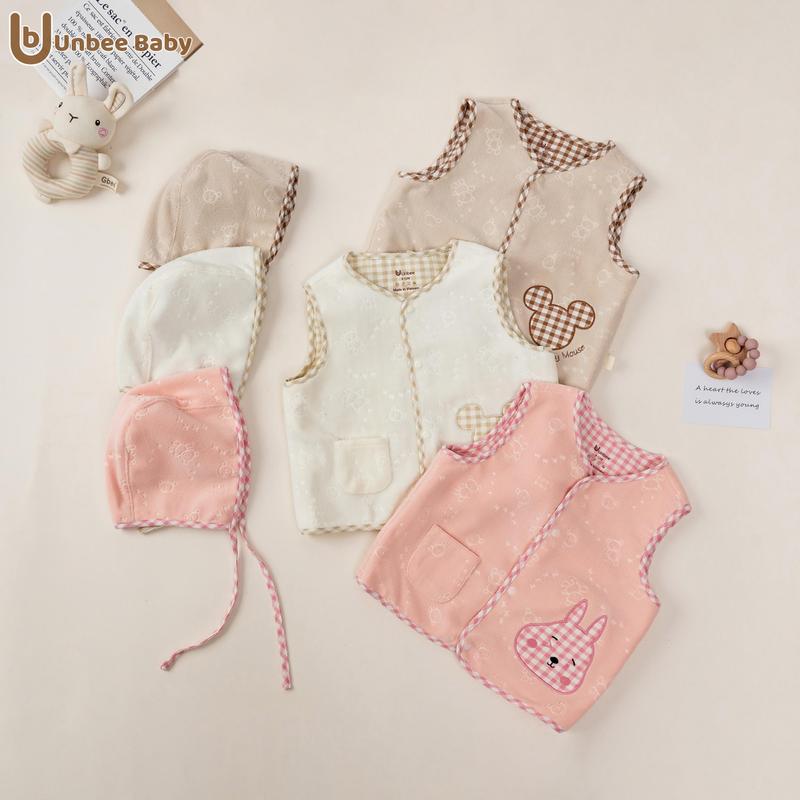  Áo Khoác Gile Lông Nhung Kèm Mũ UnBee Phối Kẻ Style Hàn Quốc Mặc Được 2 Kiểu Cho Bé  3-24 Tháng  