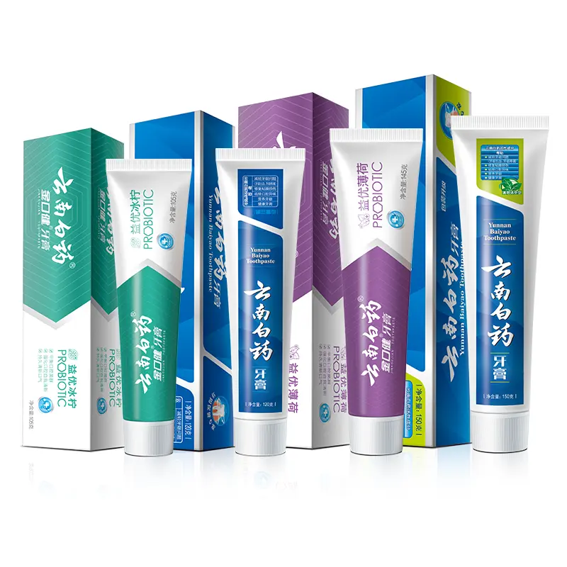 Yunnan Baiyao 520 toothpaste set (main product: 4 pieces of toothpaste, total 520g Spearmint type 120g*1+Mint refreshing type 150g*1+Yiyou Mint 145g*1+Yiyou Ice Lemon 105g*1) [Free  gifts】Toothbrush sleeve
