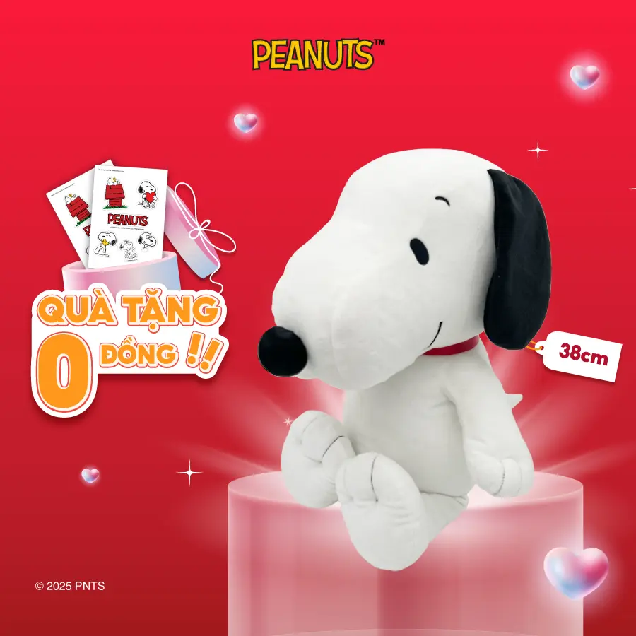 Gấu bông Snoopy mềm mịn cao 38cm chính hãng tặng sticker