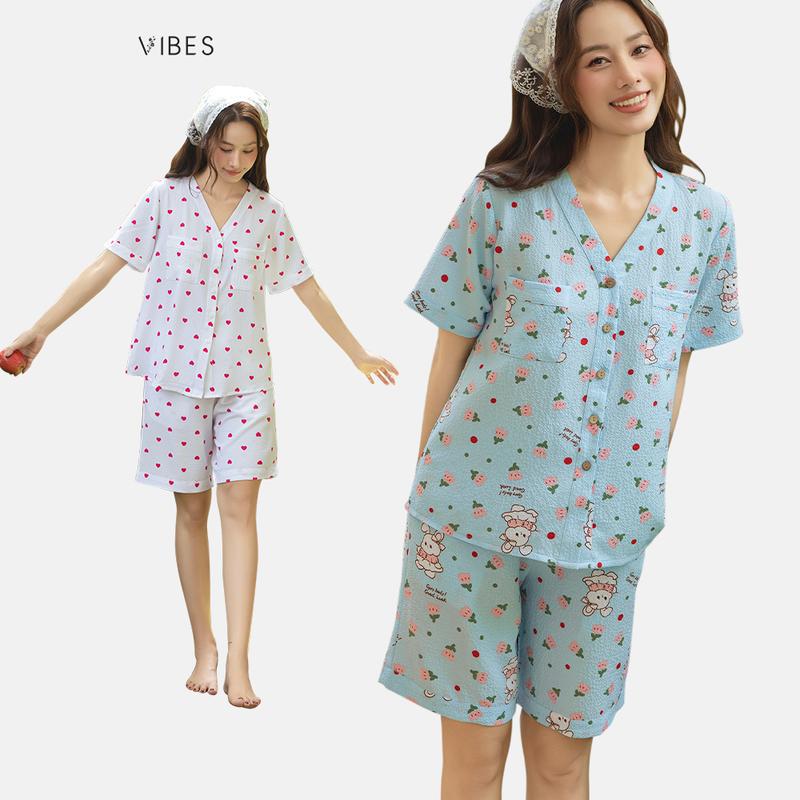  VIBES Pijama ngắn cổ V phom rộng đũi xốp Mabel Py Set 