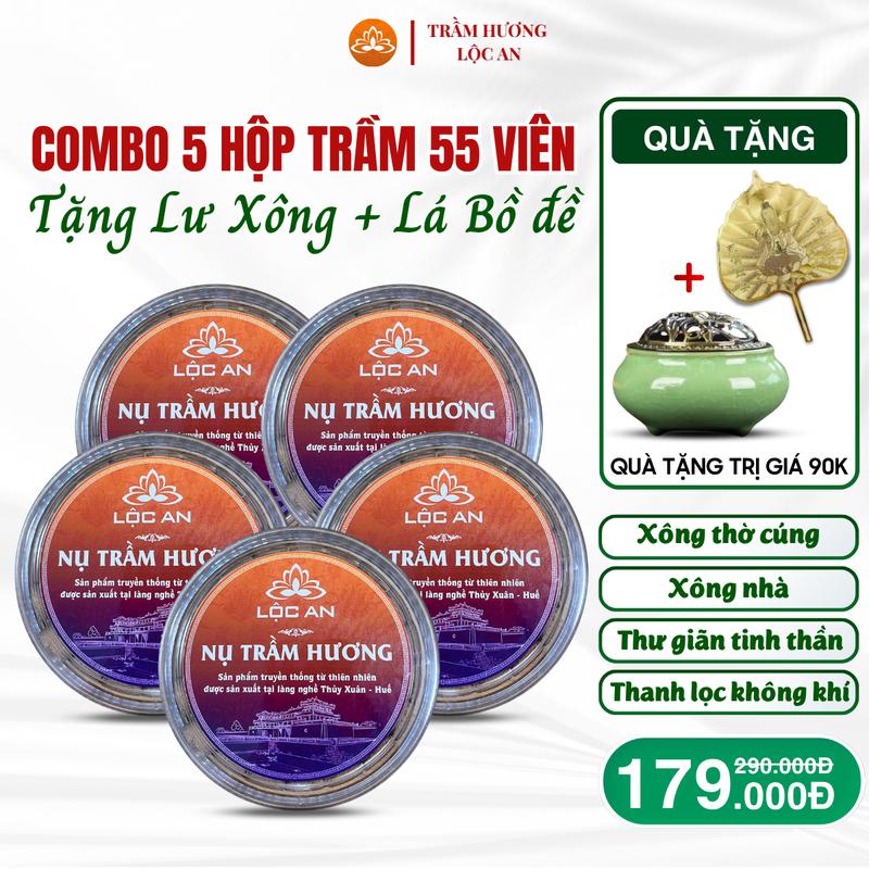 TẶNG LƯ + LÁ Combo 5 Hộp Nụ Trầm Hương Hộp 55 Viên Xông Thờ Cúng Dùng Được Phòng Kín Thơm Nhẹ Combo Tiết Kiệm Giá Tốt