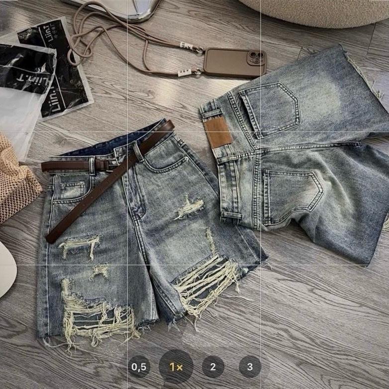 |[N005]| - Quần Jean Ngố [ Ngố Rách Mảng To 734] Nữ Dáng Chữ A Không Co Giãn Women Voi