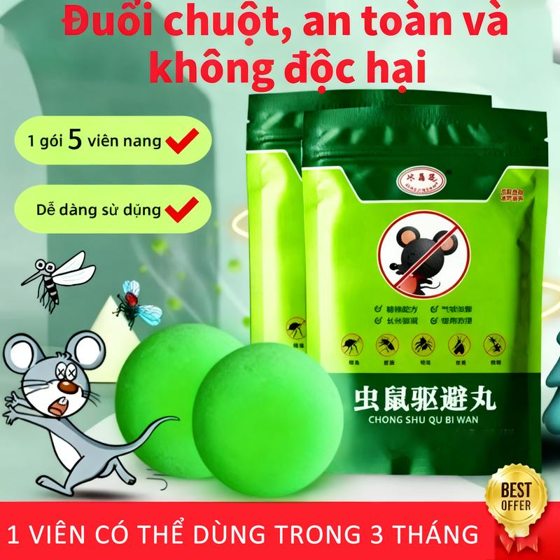   Thuốc Đuổi Chuột Dạng Viên  1 Gói 5 Viên,viên thuốc đuổi chuột hiệu suất cao,công thức hiệu suất cao kháng độc và trội hơn 