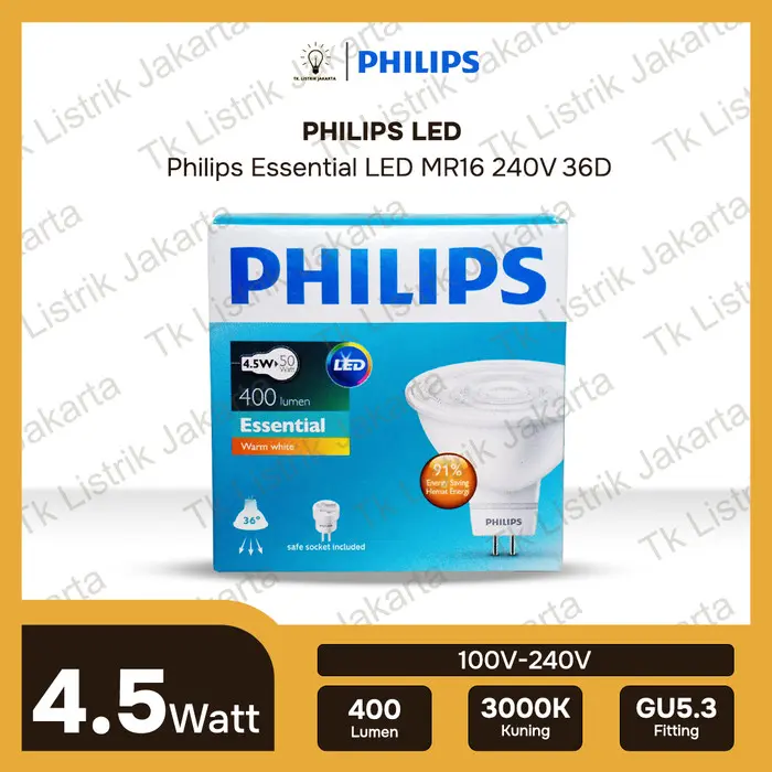 Lampu Philips Essential LED 4.5W MR16 36D SO 240V 1