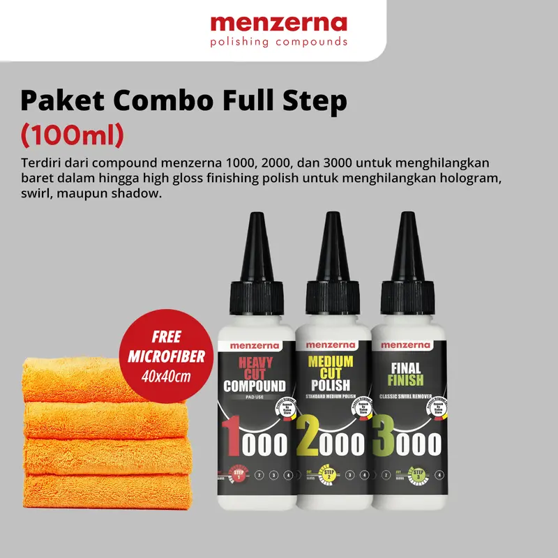 Pengkilap Body Motor Mobil MENZERNA Combo 50ml Paket Komplit Ecer Kompon Kasar Medium Halus Wax Sealant Kilap Permanen Waterbased CoatingCoating 7