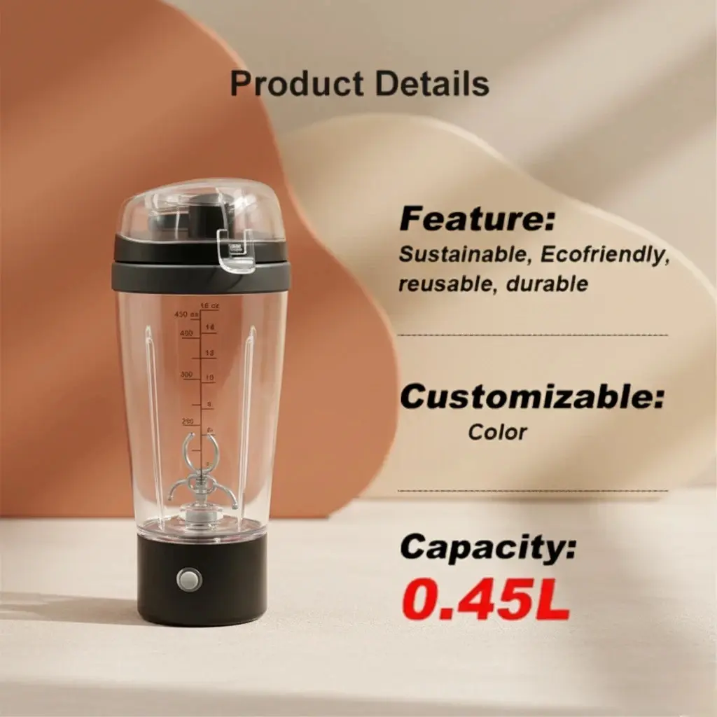 Tornado Blender Bottle 450ml Hitam – Mixer Elektrik Portable dengan Motor Vortex High-Torque untuk Minuman & Susu Protein 0519