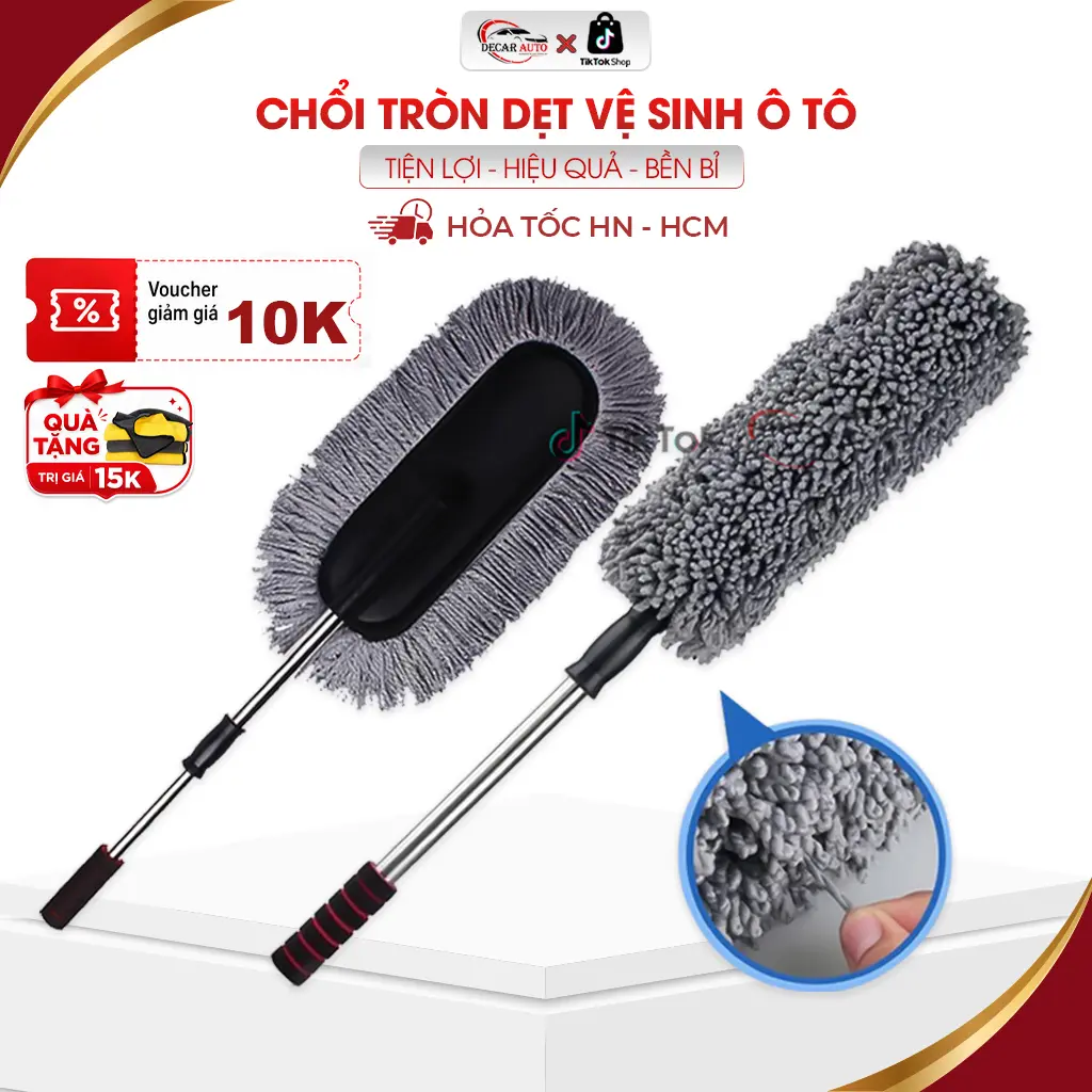 Chổi Lau Rửa Xe Ô Tô, Chổi quét bụi dọn vệ sinh nội thất cho oto xe hơi chuyên dụng, chổi tròn dẹt lau bụi bằng sợi quang dầu polime tổng hợp cao cấp lau xe ô tô, xe tải, bàn ghế sofa