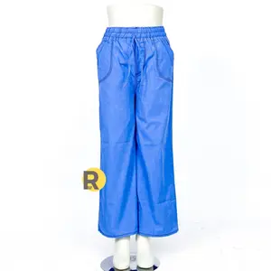 Celana Kulot Denim Wanita Panjang Denim Serut Casual celana kulot Dewasa Santai Nyaman Soft Lembut