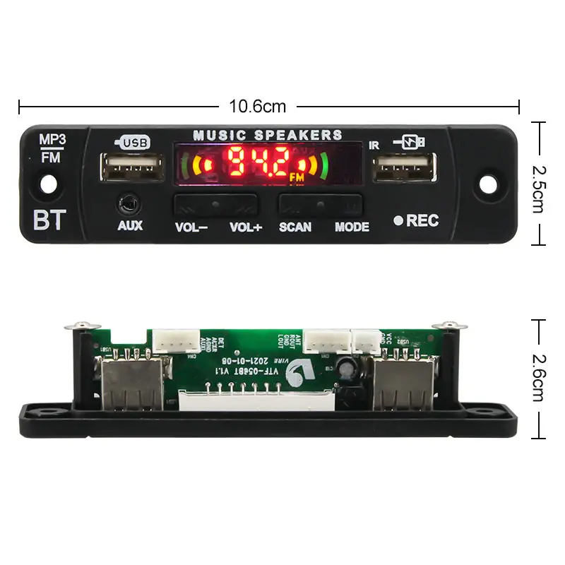 Modul MP3 Bluetooth 56BT 12v VIRE Model Terbaru dengan Fungsi FM/USB/SD/MP3/AUX/Bluetooth/Charging HP/REC - Remot, Lagu