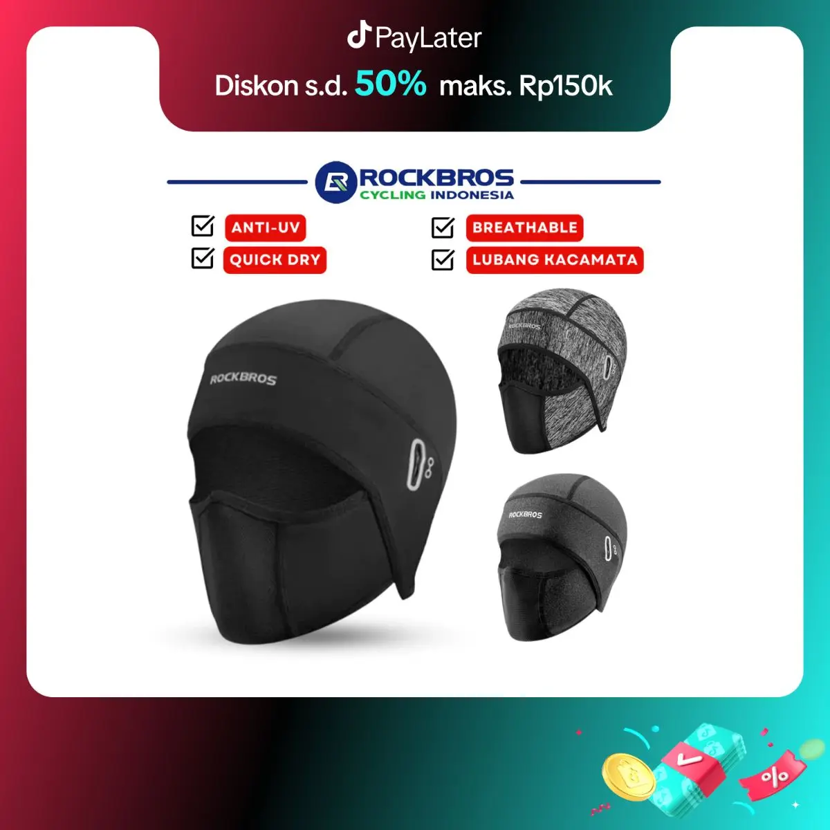 ROCKBROS LF8464 Masker Balaclava Slayer Motor Sepeda Anti UV Cycling Face Mask Dengan Lubang Kacamata