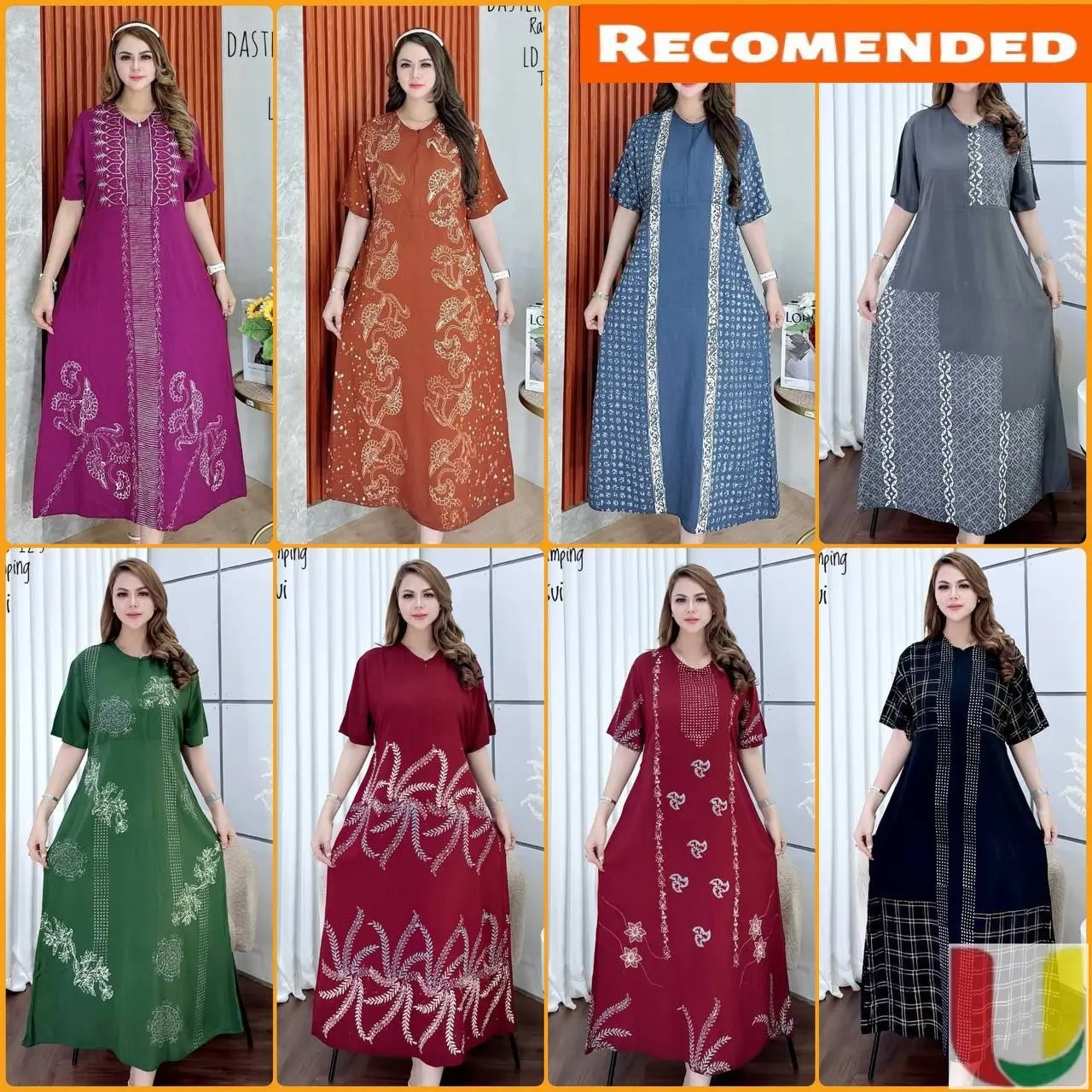 Daster Rayon Twill - Daster Panjang Lengan Pendek Motif Abstrak Cap Malaman Kekinian LD 110 PB 125 Busui Friendly Batik Wanita Dress