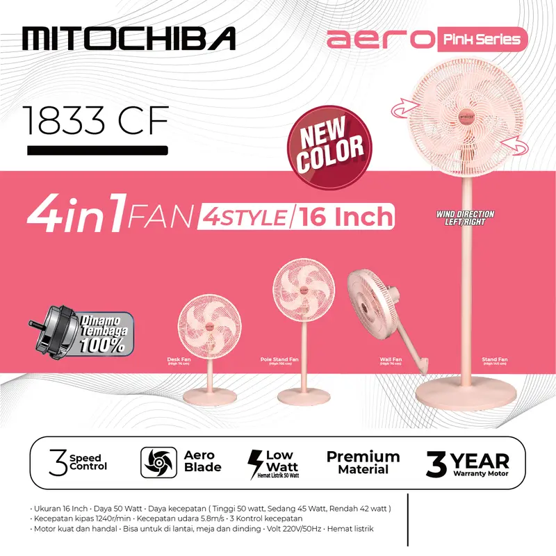 MITOCHIBA Kipas Angin Multi fungsi 4 in 1 - 1833CF - 16" 1