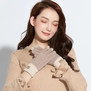 Caramel Sarung Tangan Wanita Musim Dingin Touch Screen Bahan Rajut Wol Tebal Gloves Unisex Fashion Trendy