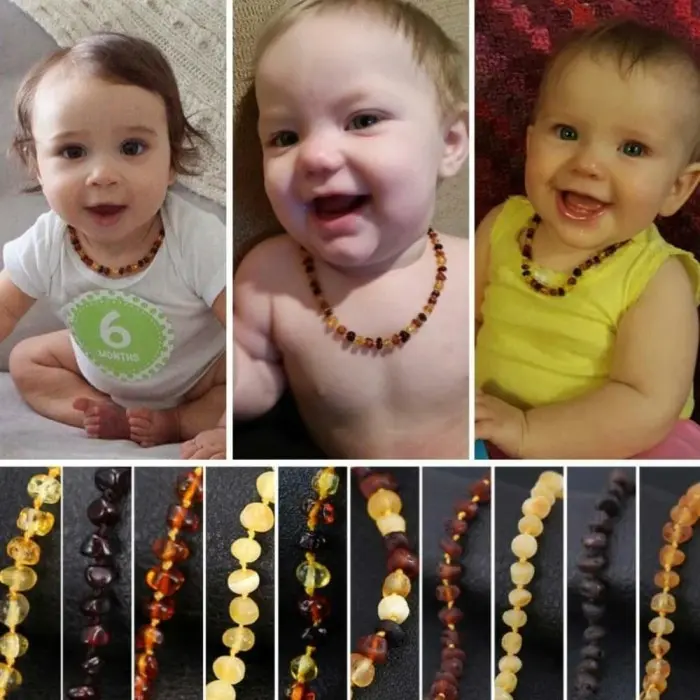 L㊚Ni Kalung Amber Bayi Dan Anak Baroque Cognac 33Cm 100% Usa Lab R♥Lb 2
