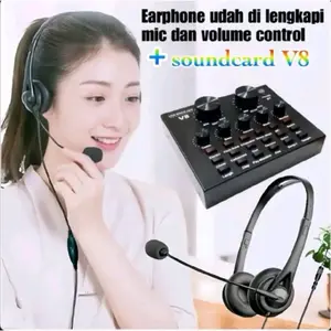 BUY 1 GET 1 FRE SOUNDCARD V8  FREE EARPHONE HANDPHONE HEADSET GAMING WITH MIC EXTRA BASS  PAKET LIVE PEMULA