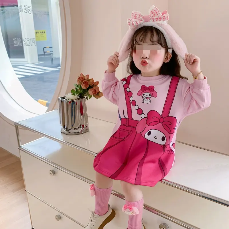 LITTLE LOVES 1-9 Tahun Gaun Ungu Dress Kuromi Katun Rick Rok Tas Anak Back Band Rok Kids Kartun D002 2