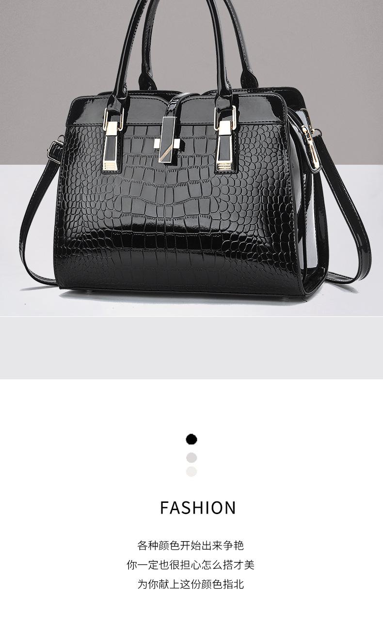 Product Introduction of [Cross-Border] Fashionable Bright Leather Women's Handbag 2024 Autumn and Winter New Large Capacity Crocodile Pattern Shoulder Messenger Bag 5
