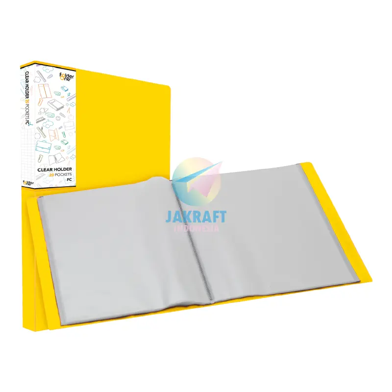(1 Pcs) Map Clear Holder Folio F4 FC isi 60 Display Book Hitam Black / Biru Blue / Merah Red / Hijau Green / Ungu Purple / Merah Muda Pink / Kuning Yellow / Jingga Orange Document Keeper Tebal 2